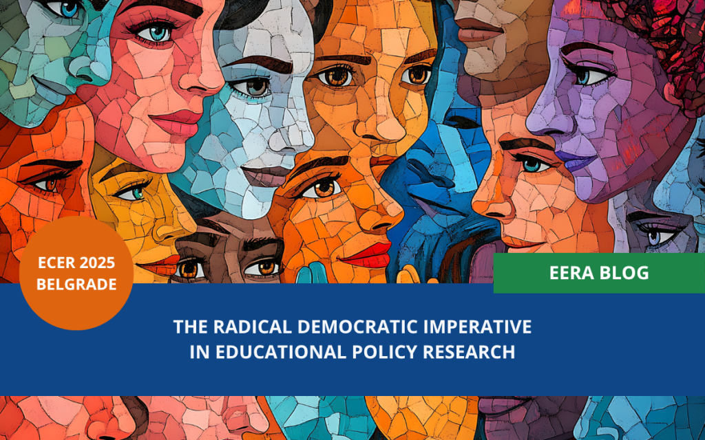 A collage of faces of different, bright colours - red, orange, blue, purple - to symbolise pluralism in educational policy research